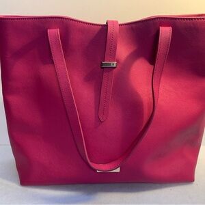 Deep Pink Leather Tote Bag